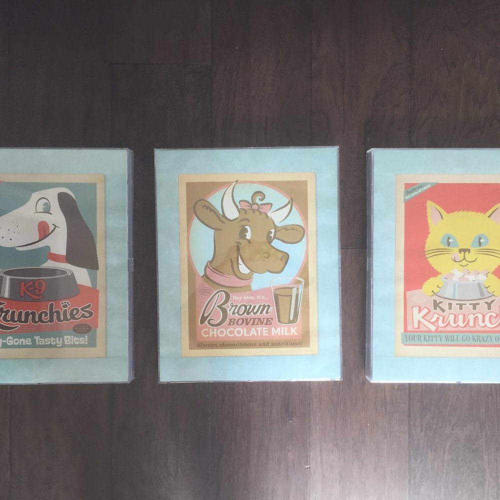 Retro style framed animal ads kitchen or kids room